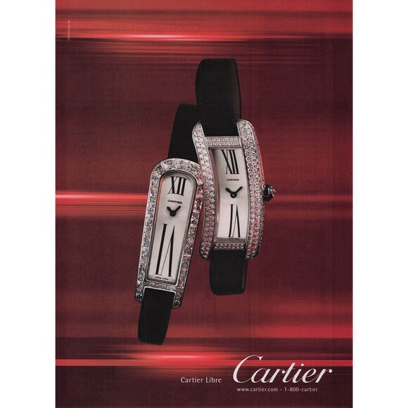Print Ad Pinup Art Magazine Page Cartier Libre Watch 2003 Vintage VI” “XII” Red - Picture 1 of 1